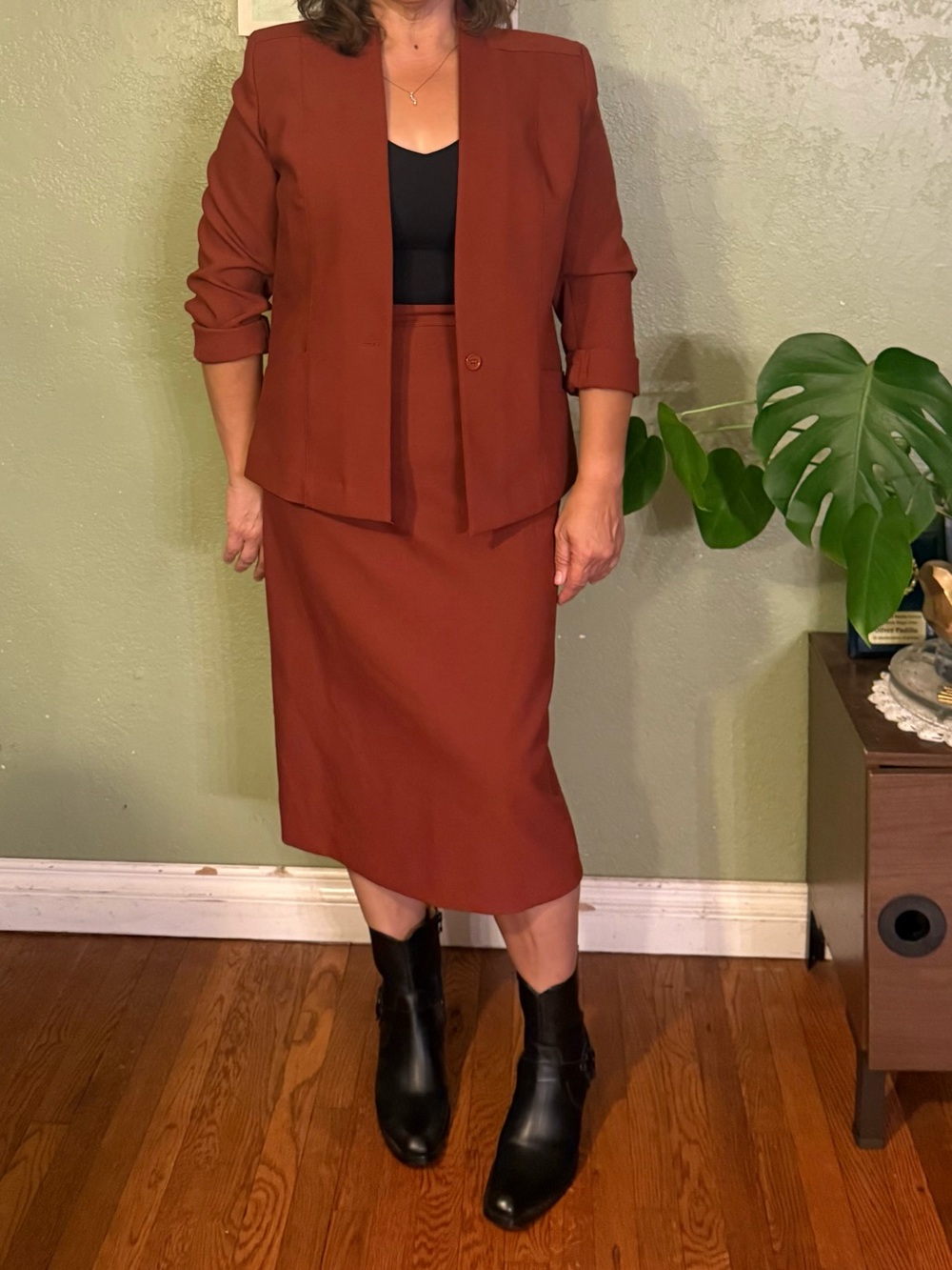 Classic Two-Piece Rust Skirt Suit Set